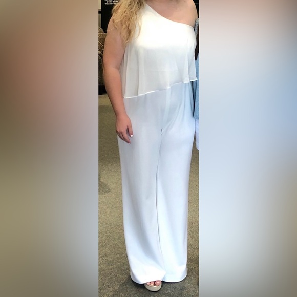 Calvin Klein Pants - Calvin Klein One-Shoulder White Jumpsuit Size 12